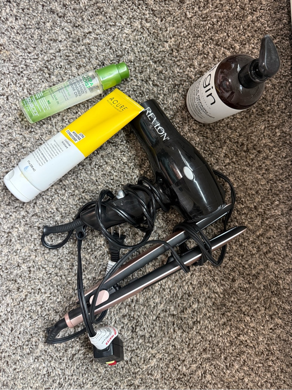Revlon Black Hair Dryer and Black/Rose Gold Flat Iron with Hair Care